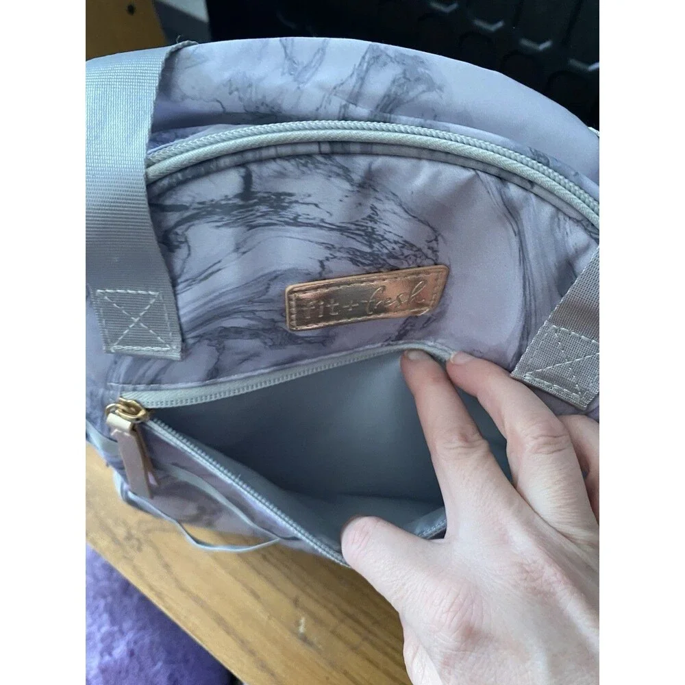 Fit + Fresh Gray Marble Carli Insulated Lunch Bag Tote Mesh Pocket 11